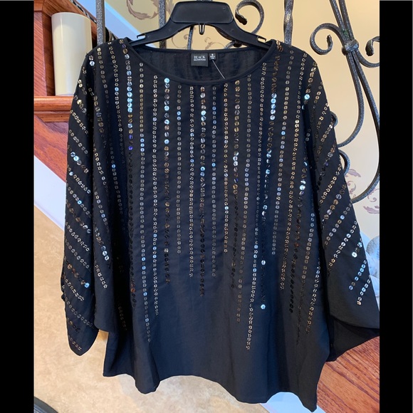 Saks 5th Ave BLACK LABEL Leopard Sequin Dolman Sleeve Blouse Size S NWT - Picture 2 of 12